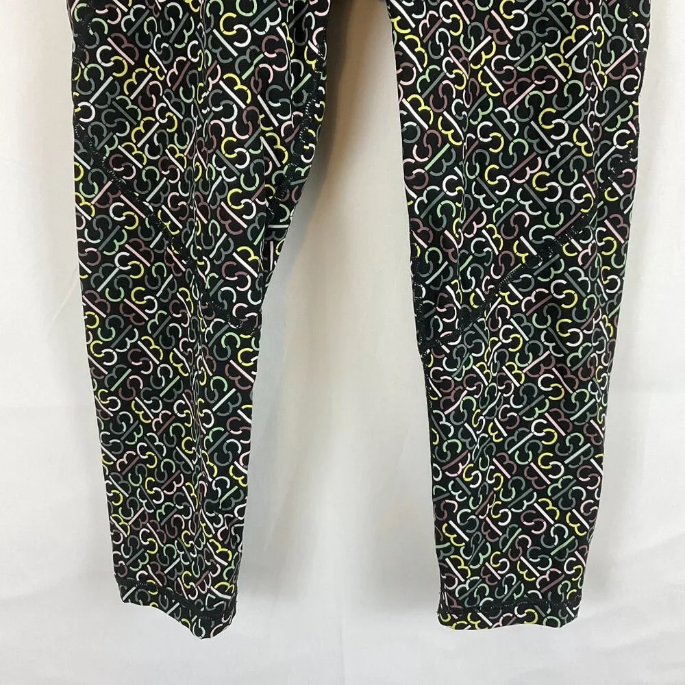 Sweaty Betty Power Crop Leggings 4/6 Black Yellow Green Pink Monogram Print Tech